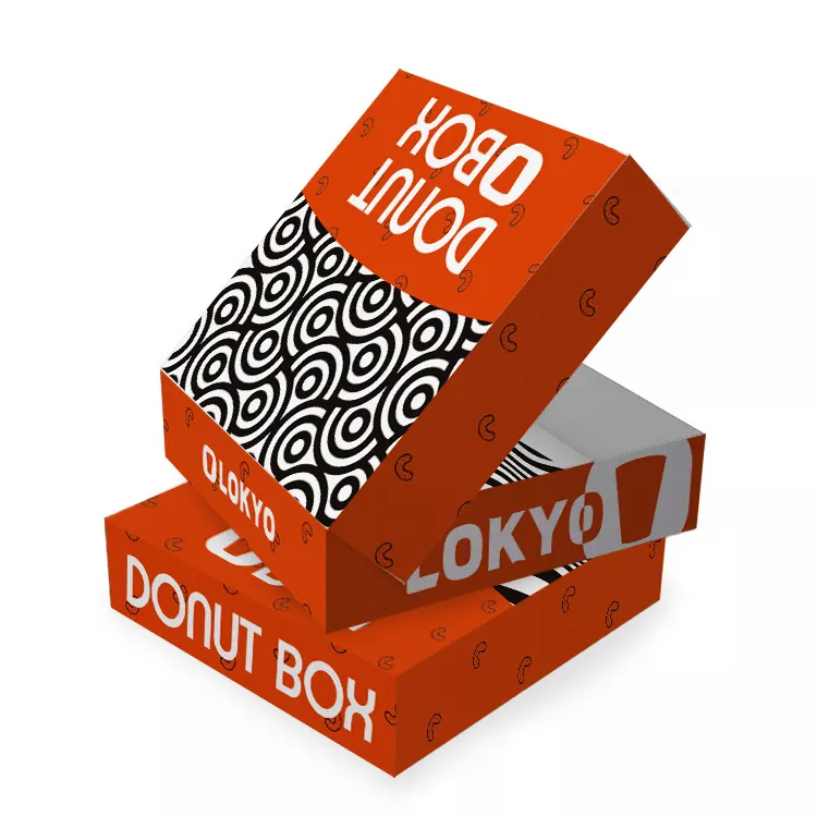 LOKYO-caja de papel cuadrada plegable para Dulces, galletas, panadería, regalo de Navidad, impresión personalizada, donut