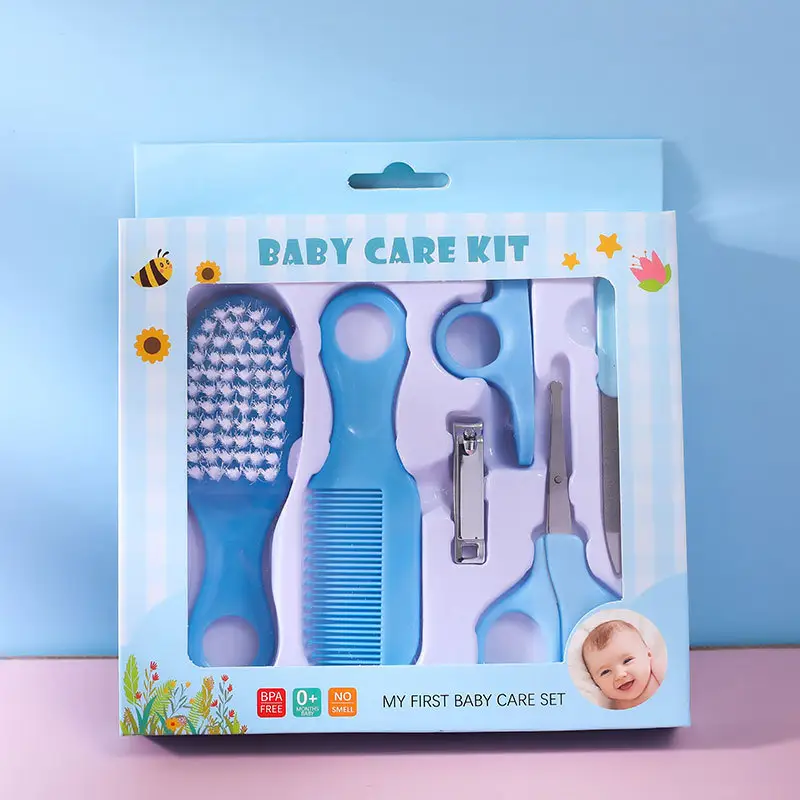 High Quality Baby Care Products 6Piece Set Baby Safety Soft Hair Brush with Manicure Brush Kit Scissor for Newborn Baby