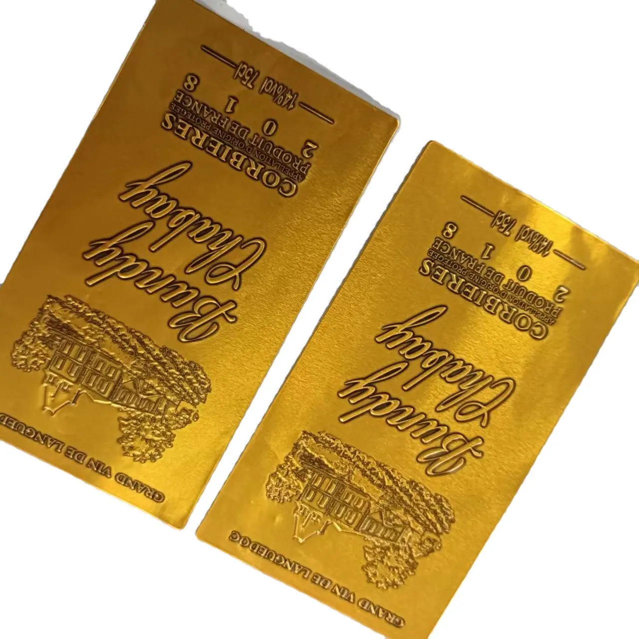 Custom Aluminum Nameplate Self-adhesive Metal Label Embossed Gold Sticker Wine Bottle Sticker