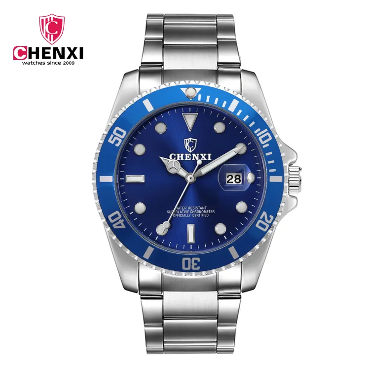 Chenxi085A新しいデザインのギフトユニセックスクォーツ時計スタイリッシュなスチールストラップ耐水性自動日付シンプルなカップル時計デザイン