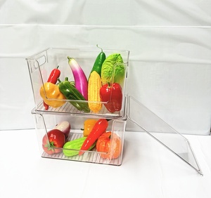 Contenedores de almacenamiento frontal abiertos apilables de plástico transparente grande con tapas de plástico, cesta organizadora de mostrador de cocina con asa - Product Image 5