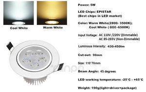 โคมไฟสปอตไลท์ดาวน์ไลท์ Led 3W 5W 7W 9W 12W 15W 18W,ไฟติดเพดาน220V หรี่แสงได้โคมไฟสปอตไลท์สำหรับโครงการ - Product Image 6