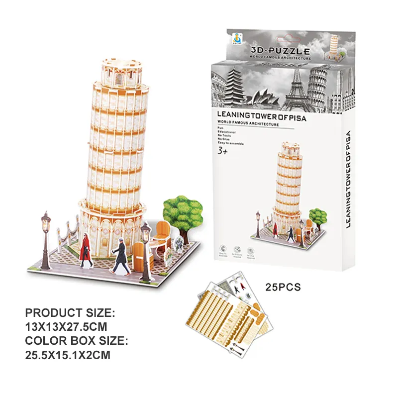 Torre Inclinada para armar rompecabezas 3D, arquitectura famosa del mundo, listo para enviar, venta al por mayor