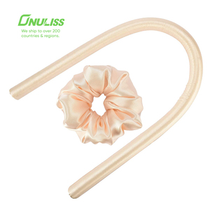 Toptan yumuşak ısısız şerit ipek saç Curling dalga saç ile bukleler Scrunchies ipek saç bigudi