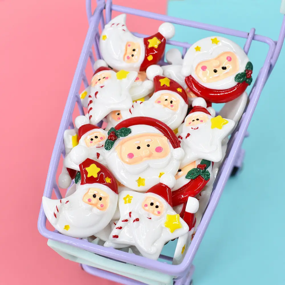 Adornos de resina navideños de Papá Noel con forma de luna y estrella populares para manualidades de teléfono DIY juguetes de limo accesorio decoración de fiesta