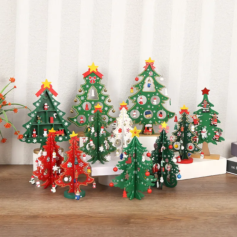 क्रिसमस उपहार 3 डी लकड़ी के क्रिसमस ट्री मिनी क्रिसमस ट्री विंडो डिस्प्ले क्राफ्ट टेबलटॉप सजावटी लेख