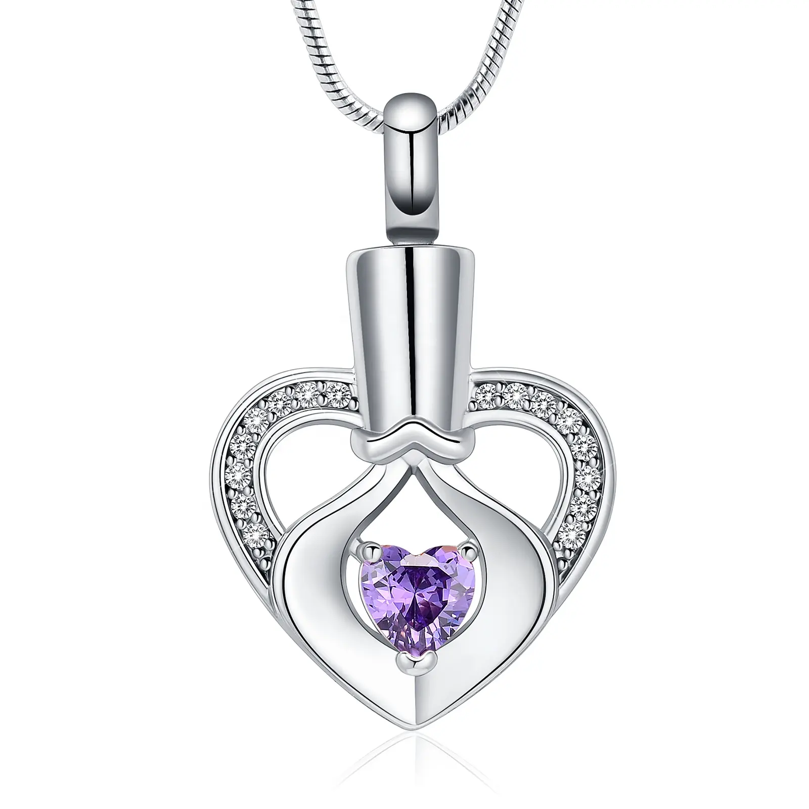 IJD40023 New Arrive 316 Stainless Steel Heart Urn Necklace For Ashes For Women Keepsake Cremation Jewelry Hold Crystal Memorial