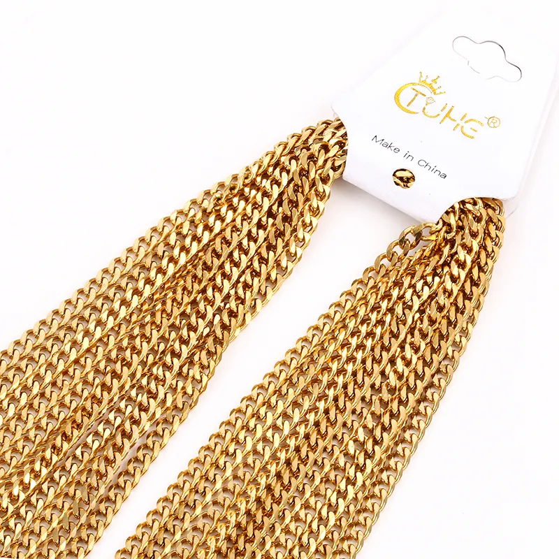 Cadena de cuerda de acero inoxidable chapada en oro de 18K, collar fino, cadena de eslabones cubanos de serpiente