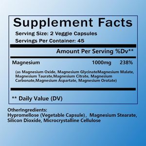 OEM 1000mg magiê phức tạp bổ sung 12 trong 1 magiê Glycinate, Citrate malate taurate Chelated viên nang cho năng lượng hỗ trợ - Product Image 2