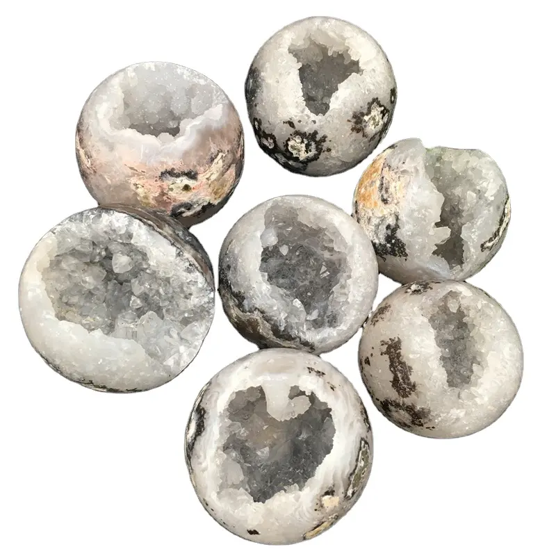 Wholesale Hot Sale White Agate Druzy Balls Polished Geode Crystal Sphere Heading Quartz Balls for home decoration and sale