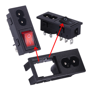 C8 2ピン男性用インレットブルーインジケータロッカースイッチAC電源ソケット2コンセント付き産業用途IEC320標準 - Product Image 2