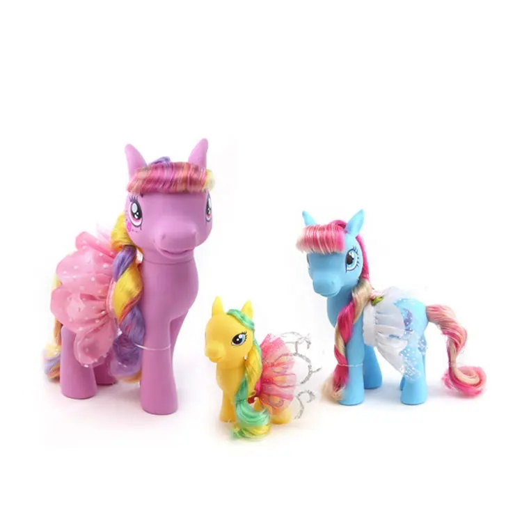 Mainan boneka hewan kuda, 3 buah mainan kuda poni kecil silikon lembut untuk anak perempuan
