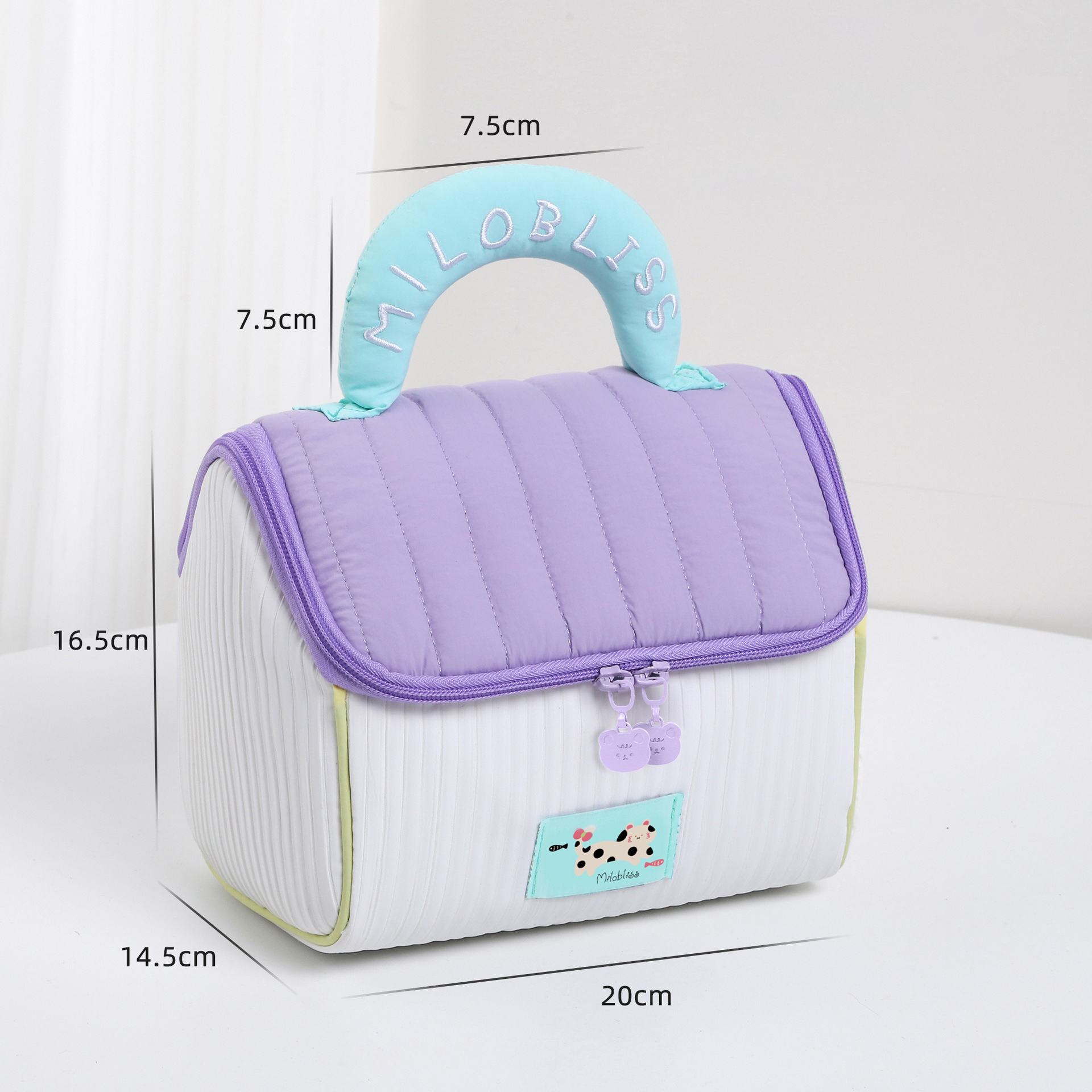 Neceser morado con asa azul