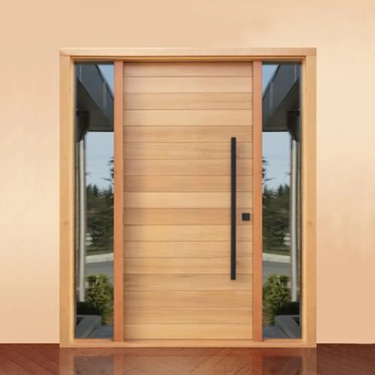Prix d'usine portes en bois dur personnalisées maison villa extérieur peau de chêne porte d'entrée principale en bois massif avec verre