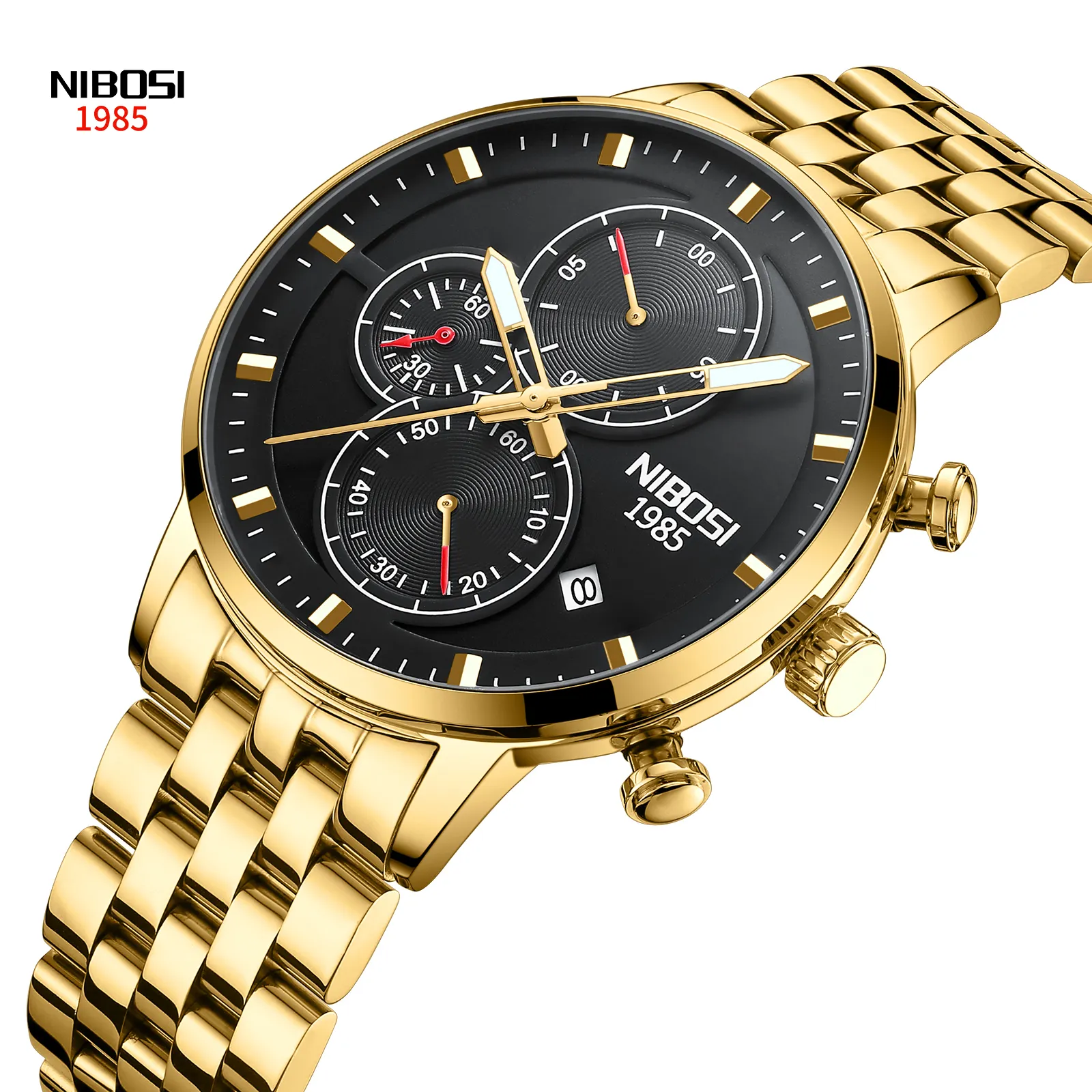 NIBOSI 2531 제조 석영 시계 브랜드 럭셔리 남자 시계 빛나는 스테인레스 스틸 손목 시계