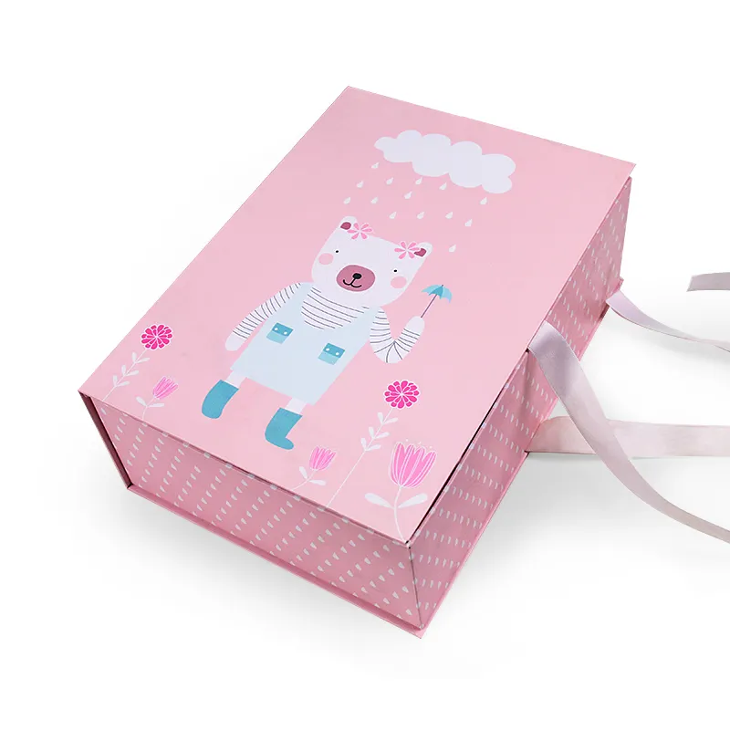 Faltpapier Geschenk box mit Band kombiniert mit rosa Farbe Cartoon Bild so süß aussehen