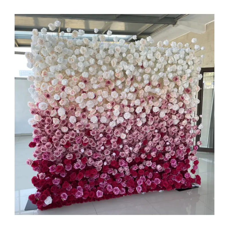 Tela artificial 3D de alta calidad para pared de boda, telón de fondo de cortina de flores decorativas artificiales, color rosa
