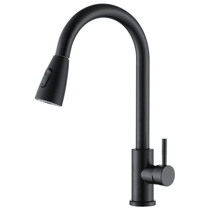 China Manufacturer Dual Mode Outlet Water SUS 304 Single Handle Pull Down Black Hot And Cold Water Sink Kitchen Tap