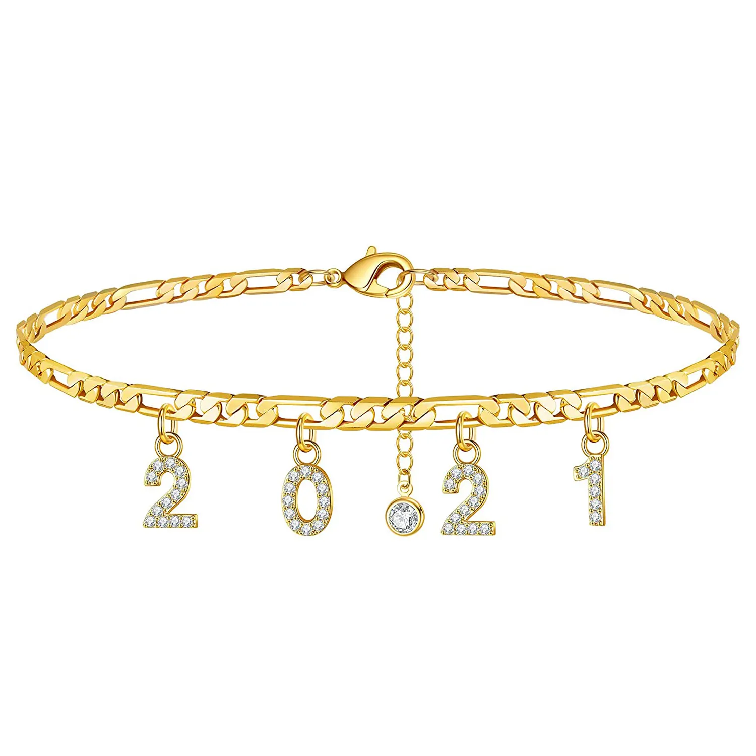 קרסול צמיד 2021 זהב מצופה נירוסטה קובני קישור מותאם אישית diy לידה שנה anklets
