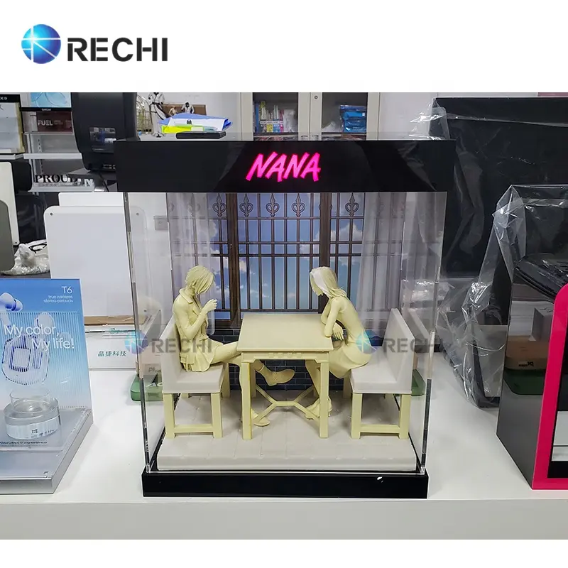 RECHI Kit de Garaje de Acrílico Iluminado, Caja de Exhibición de Almacenamiento, Lego Acrílico, Colecciones de Juguetes, Vitrina de Exhibición, Lucite POP Mart, Caja Ciega