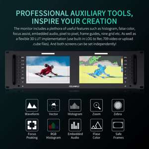 Feelworld and Seetec Dual <strong>7</strong>&quot; Full HD <strong>LCD</strong> Screen 3RU 3G-SDI <strong>HDMI</strong> AV <strong>Input</strong> Rack Mountable Field Monitor for CCTV Broadcasting