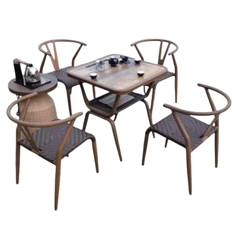 4 posti di lusso mobili da giardino in metallo alluminio lunga durata sedie e tavolo commerciale sedia da ristorante Set