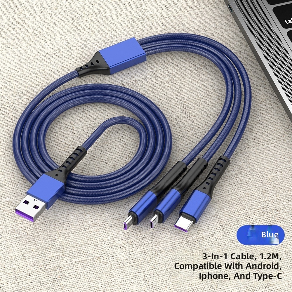5a fast charging triple-port cable-12m-blue-bare wire