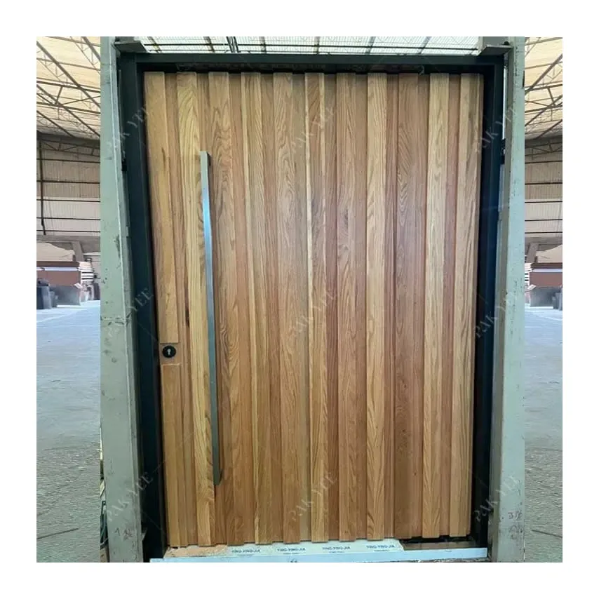 Kisi sisi ganda kayu solid, pintu poros putar, rangka pintu baja tahan karat, gaya mewah modern sederhana