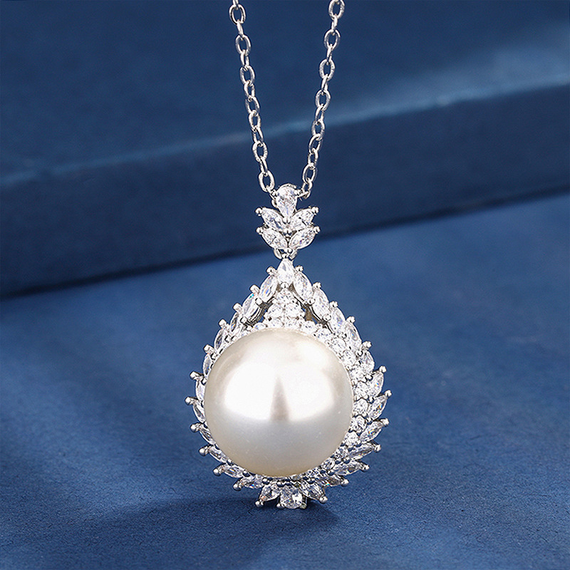 White Pearl Pendant with cross chain