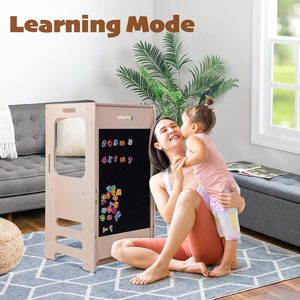 Houten Montessori Leren Kruk Leren Toren Met Tekentafel En Educatieve Nummer Stickers & Glijbaan - Product Image 6