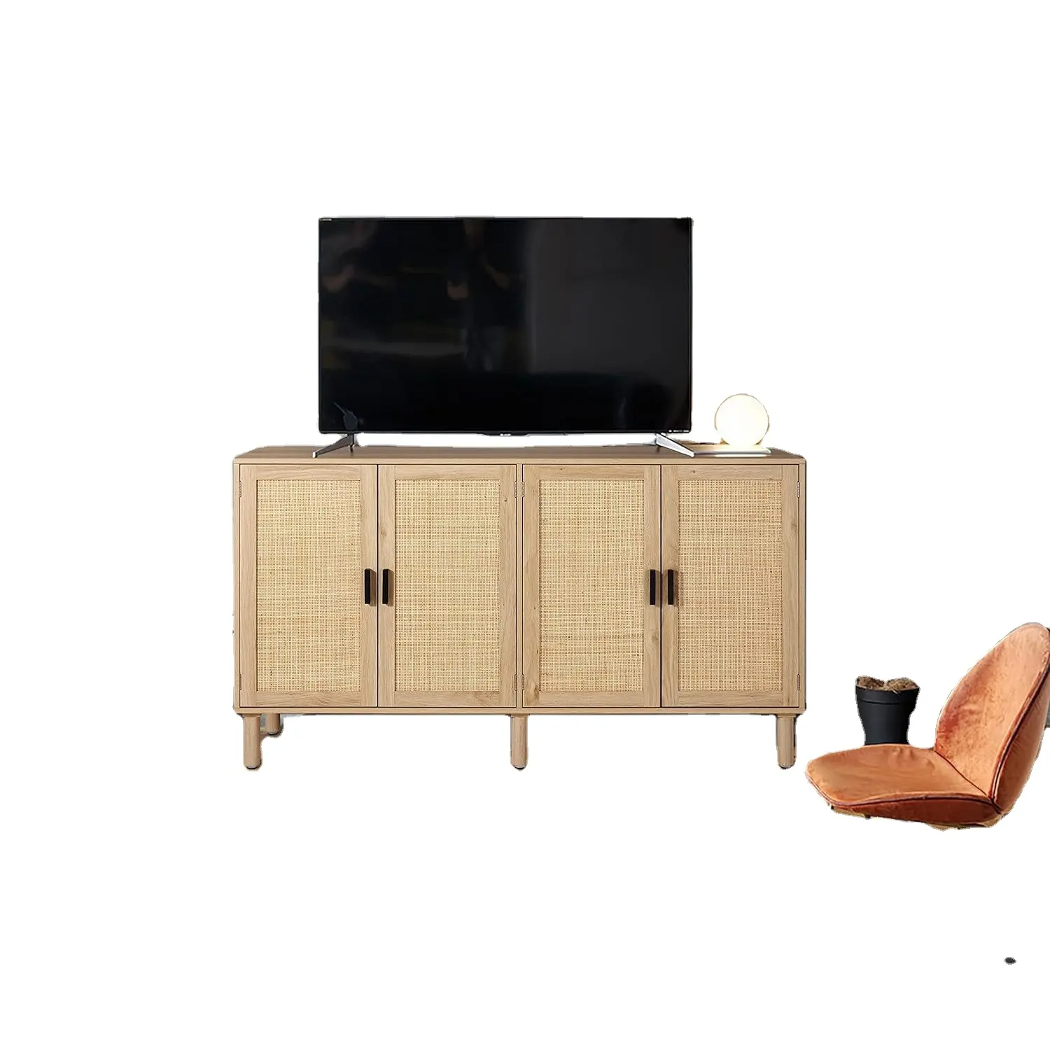 Aparador cocina almacenamiento acento tvcabinet sala de estar gabinetes con puertas decoradas de ratán armario consola Mesa Pino reciclado