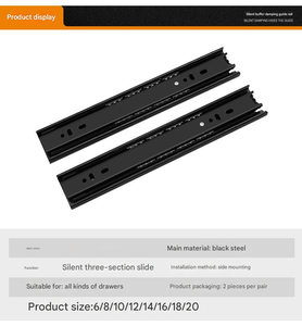 Thép ngăn kéo đường sắt ba phần trượt tủ dày bóng im lặng bên gắn thép đen 3 phần theo dõi - Product Image 4
