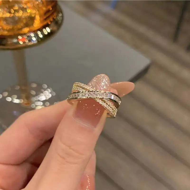 2024 женское индивидуальное кольцо с крестом, Лидер продаж, серебряное регулируемое кольцо, модные золотые кольца с цирконом