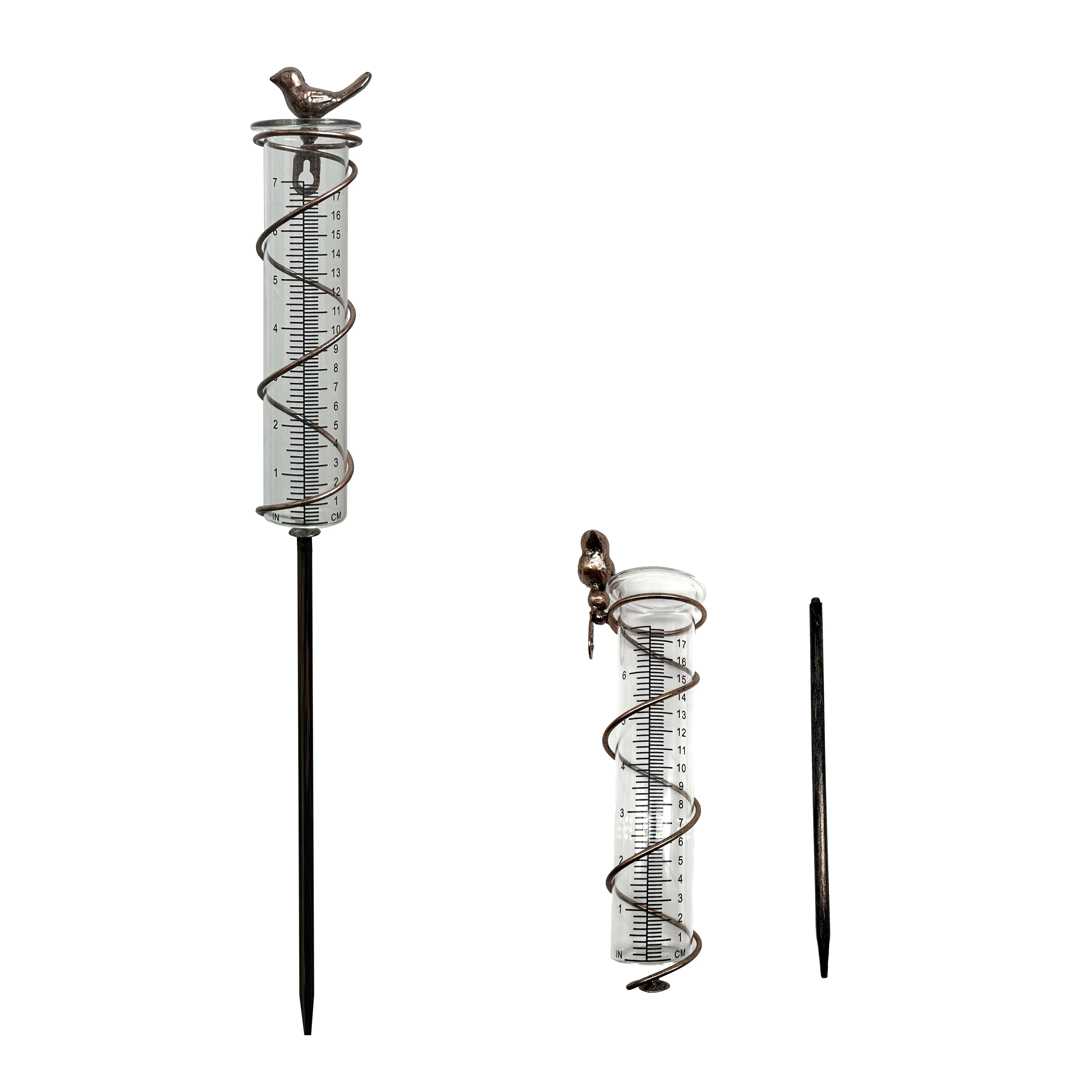 Pluviomètre extérieur piquet en fonte oiseau suspendu tube de verre spirale pluviomètre pour jardin cour décor