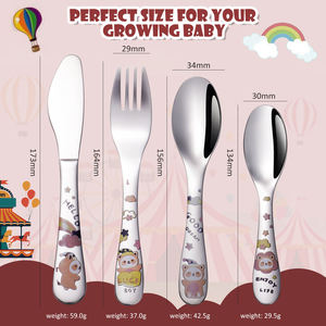 Hochwertige benutzer definierte Cartoon Besteck Edelstahl Besteck Kinder niedlichen Muster Messer Gabel Löffel Silber Kid Besteck Set