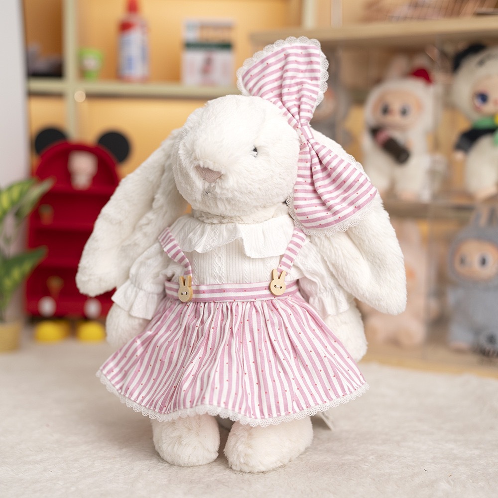 07-Wooden buckle powder striped skirt