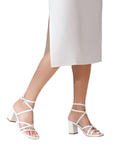 2024夏季女性高跟凉鞋白色方形露趾厚底高跟鞋女士外凉鞋 - Product Image 6