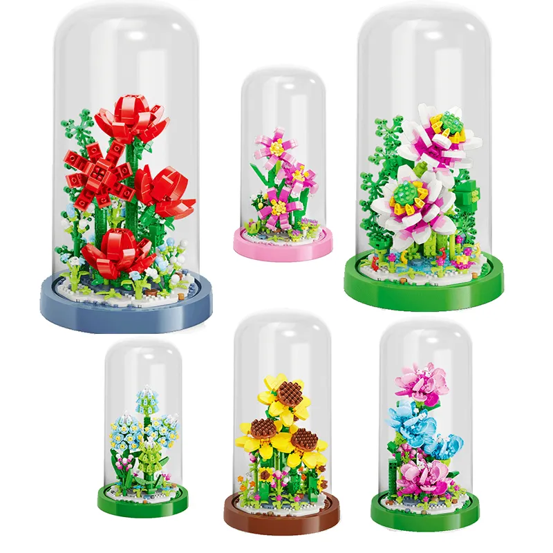Blocs de construction de fleurs en plastique, bricolage de fleurs, ensemble de jouets, Constructions de fleurs, Six types de fleurs, plantes en pot