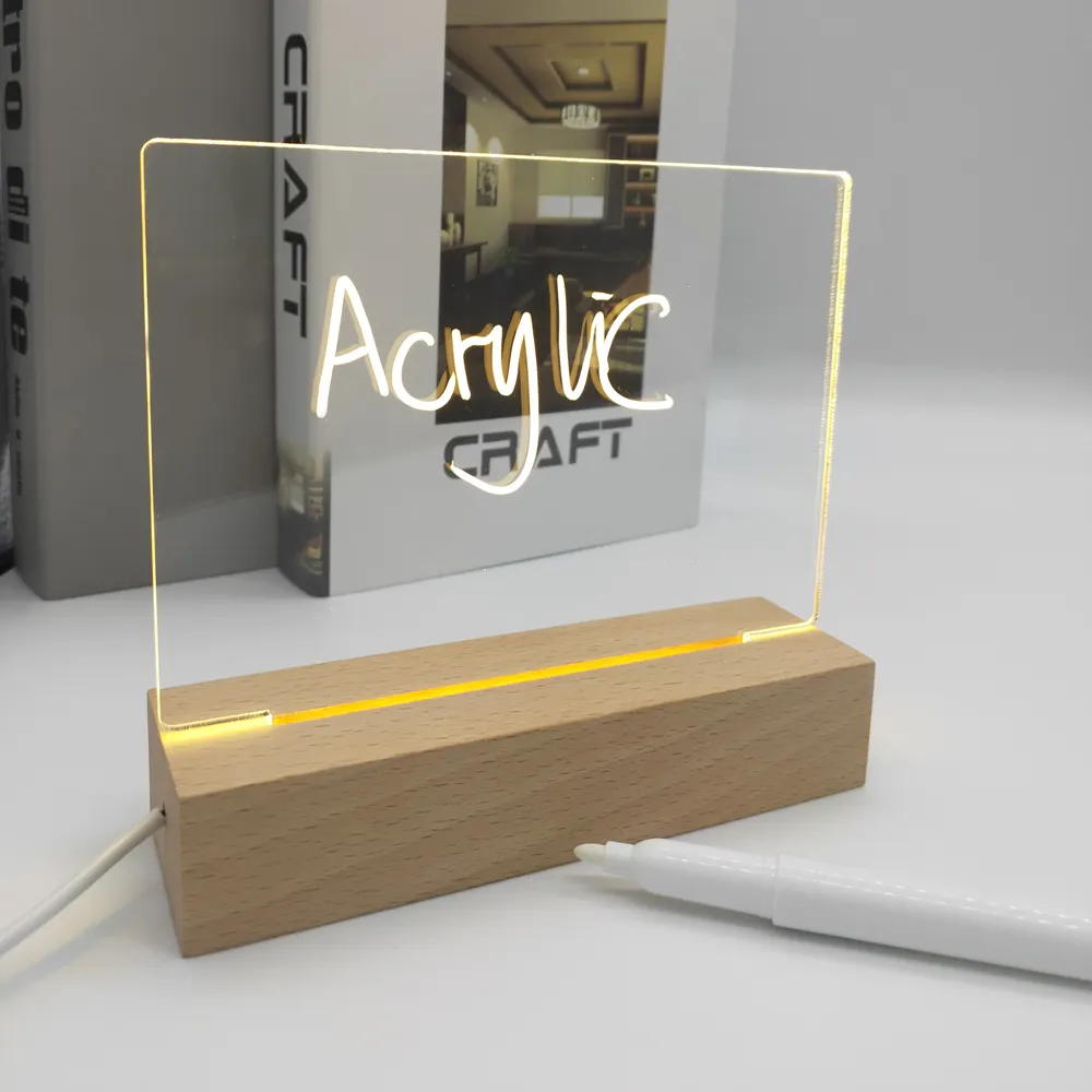 Lampe Led 3D en acrylique effaçable, panneau vierge transparent avec support en bois, Base de lampe, à monter soi-même