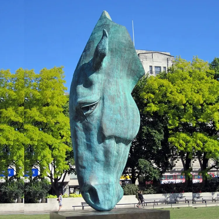 Famoso gran tamaño jardín estatua al Aire Libre Verde bronce cabeza de caballo escultura