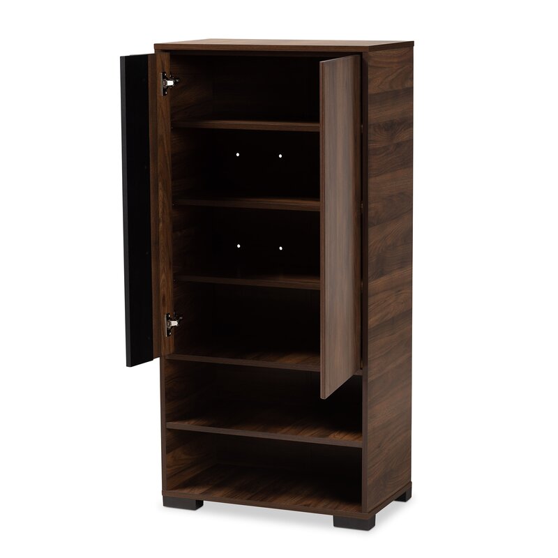 Modern And Contemporary Two-Tone Walnut Brown And Black Finished Wood 2-Door Shoe Cabinet Living Room Furniture Shoe Rack