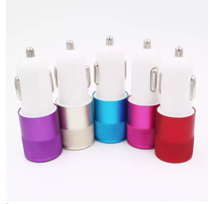 Logo özelleştirmek renkli alüminyum alaşım araba şarjı iki usb portu ile adaptif 5 v 2.1 bir hızlı şarj yeni promosyon - Product Image 1