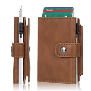 कार्बन फाइबर एल्यूमीनियम धातु कार्ड बटुआ स्मार्ट बटुआ धातु सिक्का पर्स चमड़े पॉप अप कार्ड धारक - Product Image 3