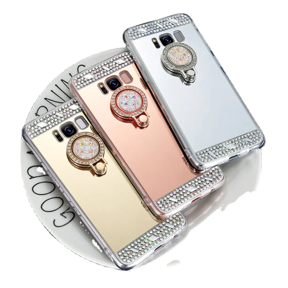 Güzel elmas aynası makyaj telefon kılıfı kapak iphone11 pro max XS MAX ile halka tutucu