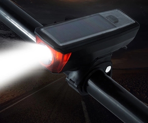 Su geçirmez Güvenlik Uyarı Aksesuarları Bisiklet Işık Güneş Pil Usb Şarj Edilebilir Şarj Güçlü Bisiklet <span class=keywords><strong>Led</strong></span> Ön Işık boynuz