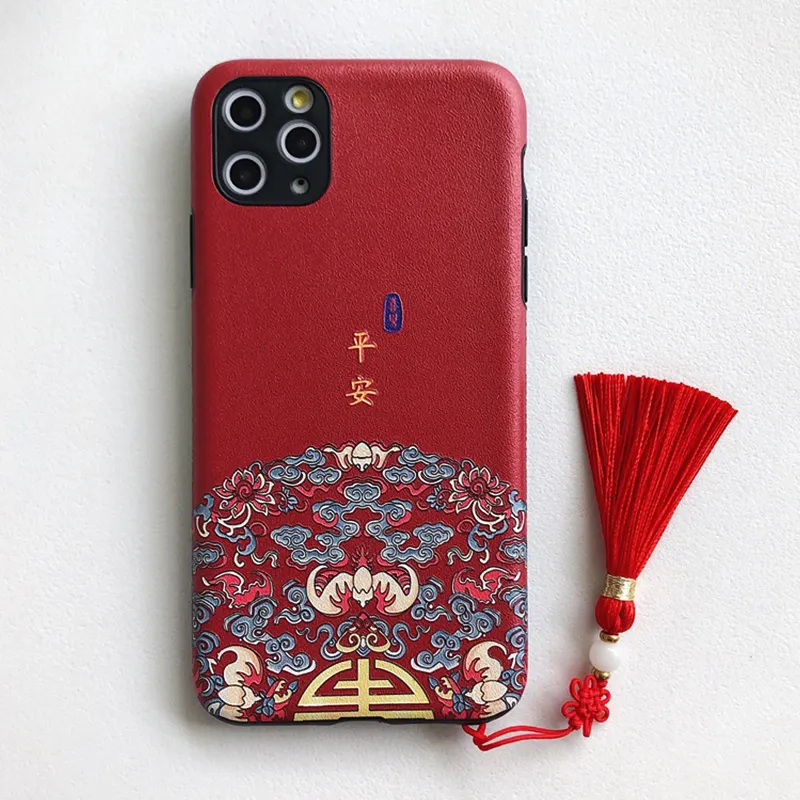 Funda de teléfono de seda con relieve chino, para iPhone 11 Pro Max