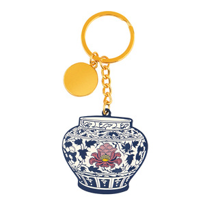 キーホルダーキーチェーンカスタムChinoiserieスタイルソフトエナメル金メッキ金属青と白磁器キーホルダー - Product Image 1
