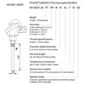 Termopar tipo T K de alta temperatura Pt100 Sensor transmisor OEM ODM compatible con controlador de temperatura del agua - Product Image 5