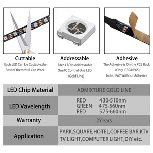 WS2812B WS2811 WS2813 WS2815 5050 RGB Smart LED Strip luci indirizzabili singolarmente IC nero PCB 30/60/144pixel/LED/m nastro - Product Image 2
