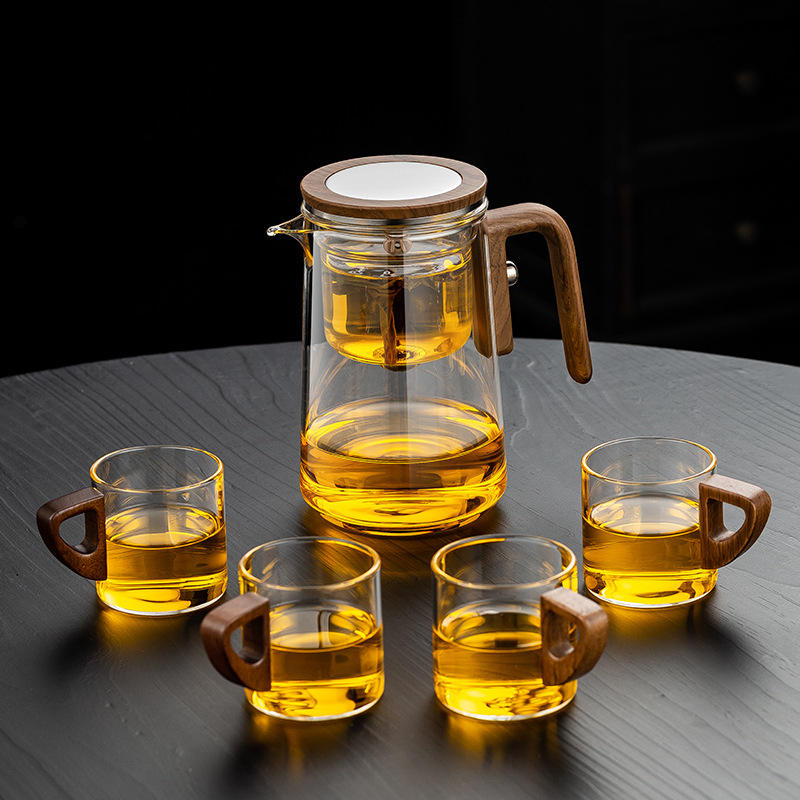 800ml teapot-4pcs Wooden handle cup